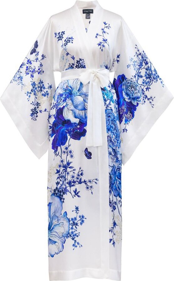 MENG White / Blue White And Blue Porcelain Silk Satin Kimono