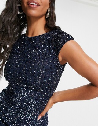 Lace & Beads embellished maxi dress in navy