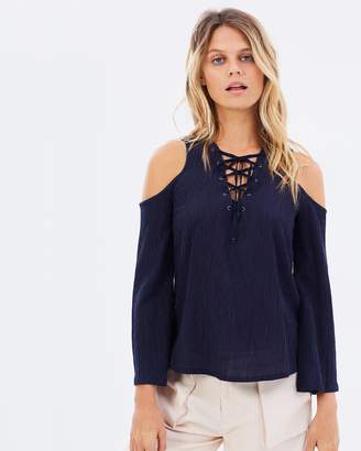 Moon River Front Laced Cold Shoulder Top