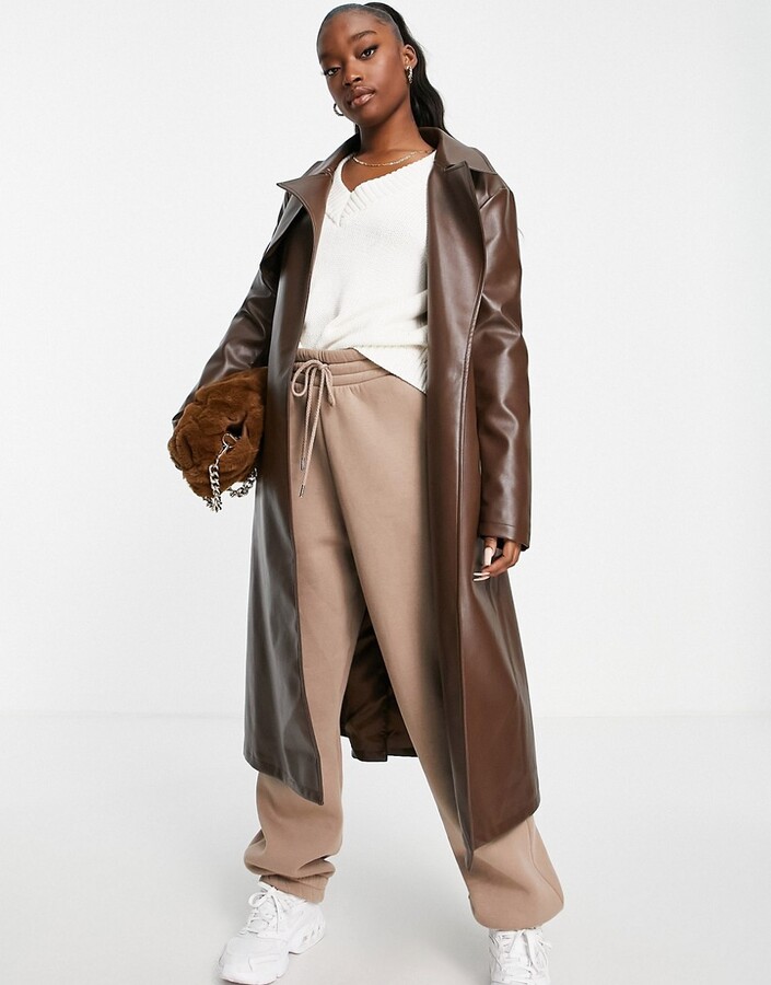 Fashion Chocolate Leather Trench Coat Rita Ora Primark PLUS