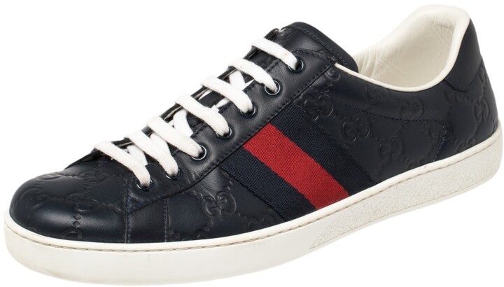 Gucci Dark Blue Guccissima Leather Web Detail Ace Sneakers Size 41 -  ShopStyle