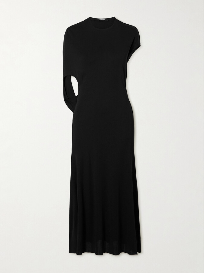 Jacquemus Salerno Asymmetric Open-back Stretch-jersey Midi Dress - Black