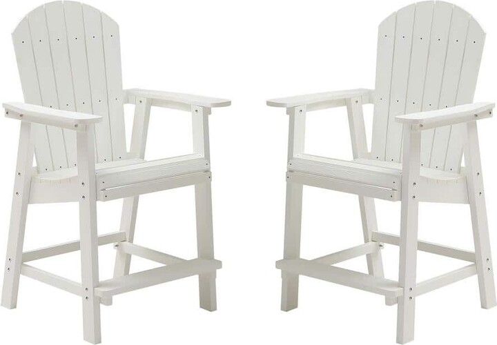 ITOPFOX White Weather Resistant Plastic Adirondack Chair Wood Adirondack Set of 2 Chairs (2-Pack) HIPS Bar Chair with Armrest