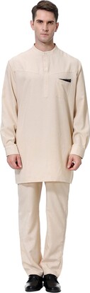 Duohropke Herren Kaftan Aus Baumwolle-Leinen - Leichter Sommer-Thobe Für Muslimische Gebetskleidung