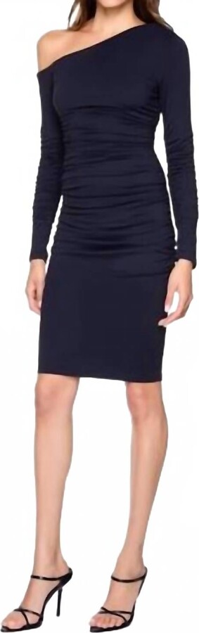 Susana Monaco One Shoulder Off Shoulder Gathered Long Sleeve Mini Dress In Midnight