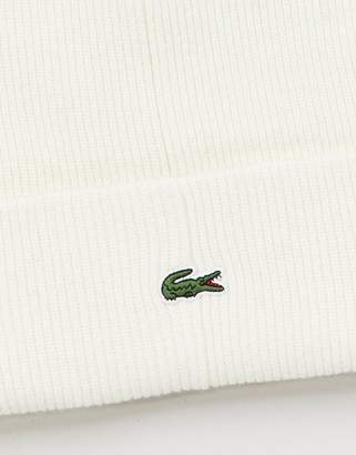 Lacoste Live L!VE text logo beanie in white
