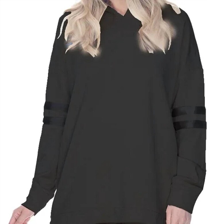PJ Harlow Destiny French Terry Hooded Sweatshirt With Satin Trim In Black
