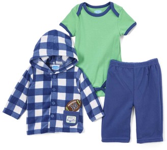 Bon Bebe Blue & Green Plaid Microfleece Jacket Set - Infant