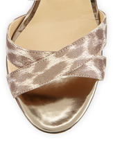 Thumbnail for your product : Jimmy Choo Louise Shimmery Leopard-Print Sandal, Gold