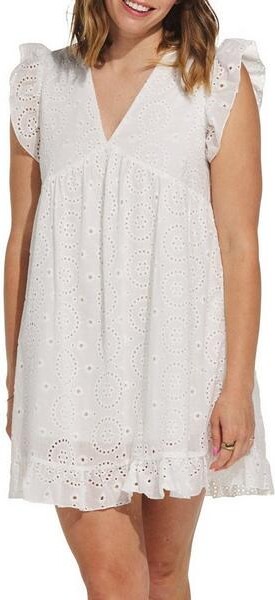 Double Zero Women's Eyelet Babydoll Dress Medium Off White