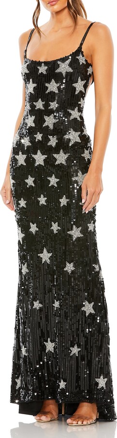 Mac Duggal Star Beaded Cross Back Full Length Gown