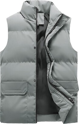 Luckywaqng Men's Quilted Vest Autumn Winter Sleeveless Stand-Up Collar with  Zip Casual Fashion Plain Tank Top with Buttons with Pockets Winter Jacket  Vest Without Hood Loose Fit Sweat Jacket Winter Parka -