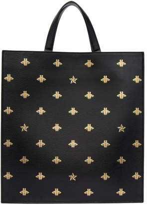 Gucci Black Leather Bees Tote
