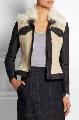 Burberry Denim-paneled shearling jacket