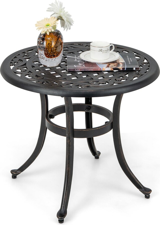 Gymax Cast Aluminum Patio Table 24''Outdoor Round Side Table Anti-Rust Coffee Bistro Table