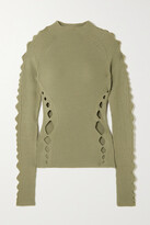 Cutout Ribbed Wool Sweater - Green 