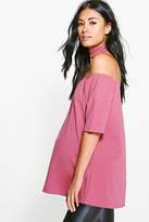 Thumbnail for your product : boohoo Maternity Alice Off The Shoulder Choker Top