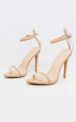 PrettyLittleThing Nude Wide Fit Clear Strap Barely There Sandal