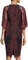 Thumbnail for your product : Badgley Mischka High-Neck Lace Flutter-Sleeve Sheath Dress
