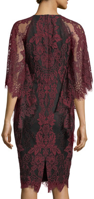 Badgley Mischka High-Neck Lace Flutter-Sleeve Sheath Dress