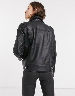 Bolongaro Trevor Gabriella Boxy Biker Leather Jacket in Black