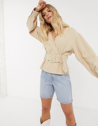Only wrap top with belt detail in tan