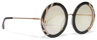 Alice + Olivia Alice Olivia - Beverly Swarovski Crystal-embellished Round-frame Acetate Sunglasses - Black