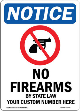 SignMission No Firearms by State Sign with Symbol