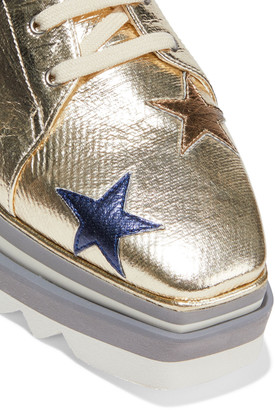 Stella McCartney Sneak-elyse Appliqued Metallic Faux Cracked-leather Platform Sneakers