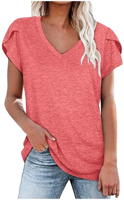 Younthone T Shirts for Women Fashion Casual V-Neck Short-Sleeved Home Solid Color Simple Top T-Shirt (S