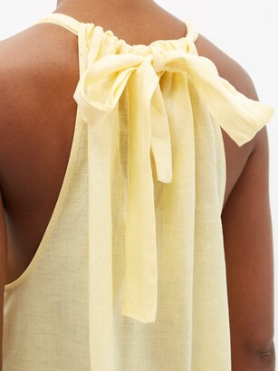 ASCENO Ibiza Fluted Organic-linen Voile Maxi Dress - Pale Yellow