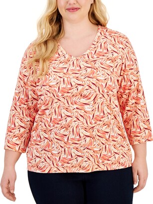 Karen Scott Plus Size V-Neck 3/4-Sleeve Top, Created for Macy's