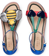 Thumbnail for your product : Gucci Metallic Leather Graphic Sandal, Youth