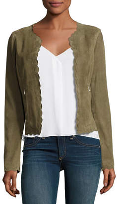 Neiman Marcus Scalloped Suede Jacket, Olive