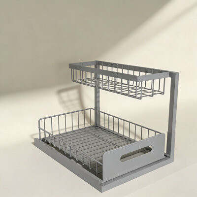 Wrought Studio Under Sink Organizer Pull Out Cabinet, 2 Tier Sliding Drawer Shelf With L-Shape Design For Kitchen And Bathroom Storage, Easy Installation No Tools Re