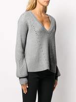Thumbnail for your product : Derek Lam 10 Crosby Ribbed Twilight Wool Cashmere V-Neck Bell Sleeve Sweater