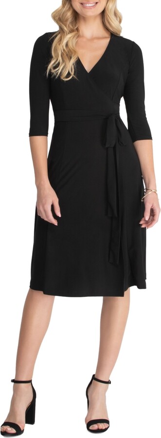 Kiyonna Women's Essential Wrap Dress with 3/4 Sleeves