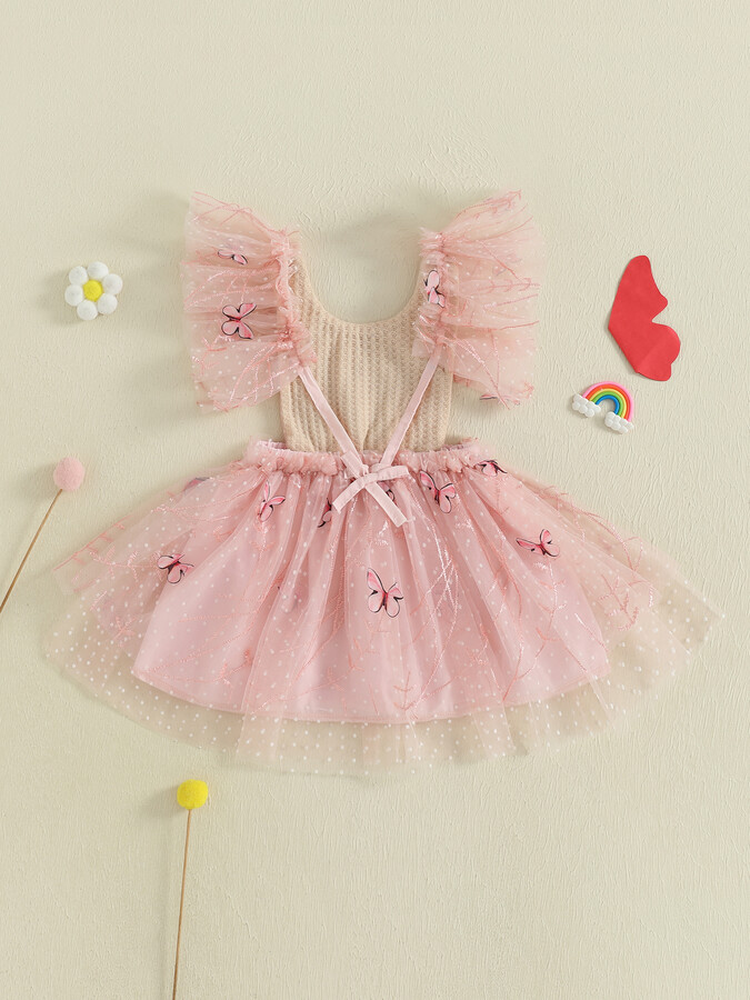 Emmababy Toddler Girls Floral Print Ruffle Sleeveless Dress with Bow Detail and Tulle Skirt for Summer Wedding Party or Special Occasion