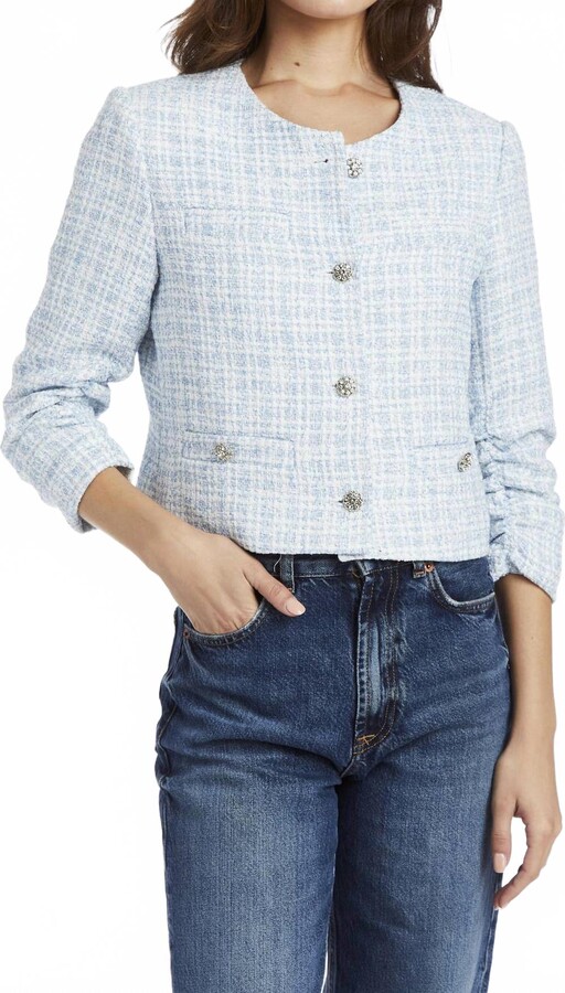 DREW Halo Tweed Jacket In Sky