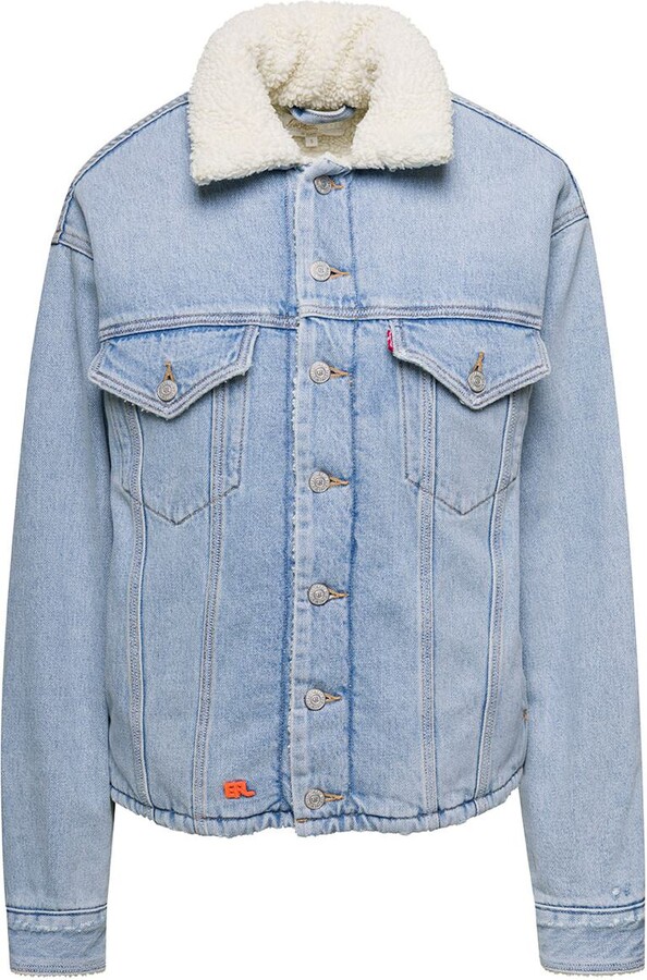ERL 'Sherpa Trucker' Light Blue Jacket with Logo Patch in Cotton Denim x  Levi's - ShopStyle
