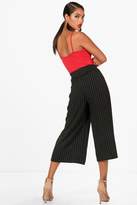 Thumbnail for your product : boohoo Pinstripe Tie Waist Crop Wide Trouser