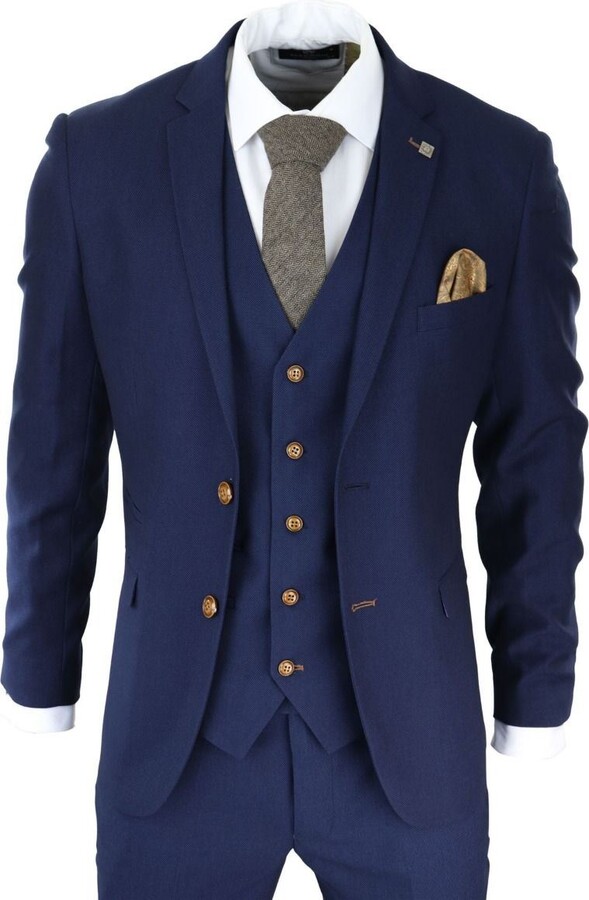 Oliver Tweed Mens 3 Piece Navy Blue Birdseye Classic Suit