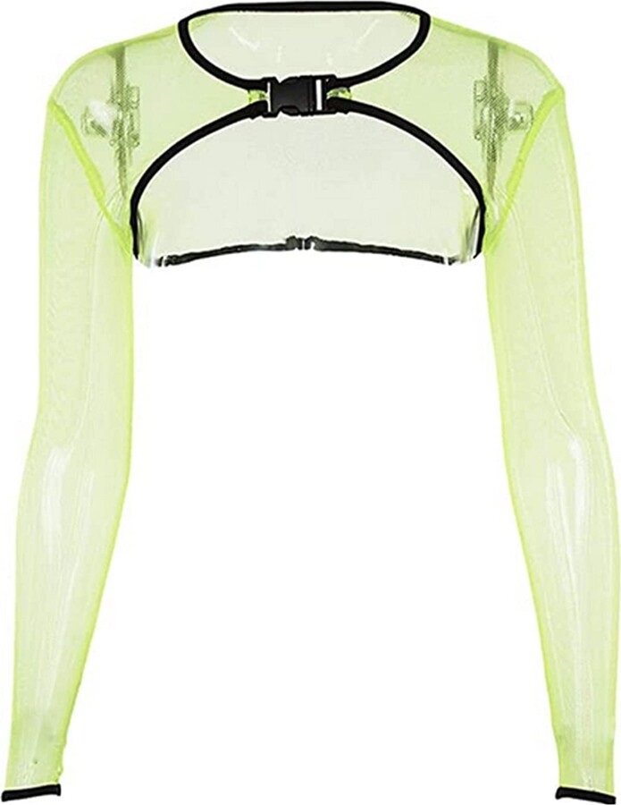 Charmlinda Women See Through Mesh Crop Top Sheer Open Front Shrug