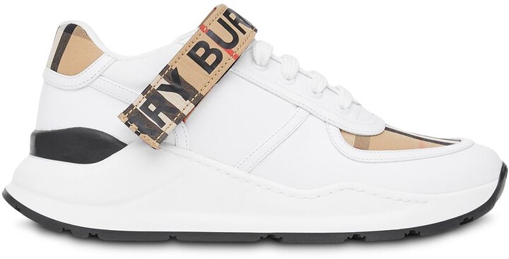 vintage check and leather sneakers