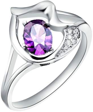 KnBoB Jewelry 18K White Gold Plated Women's Rings CZ Crystal Purple Flower Lovely Ring Size 6