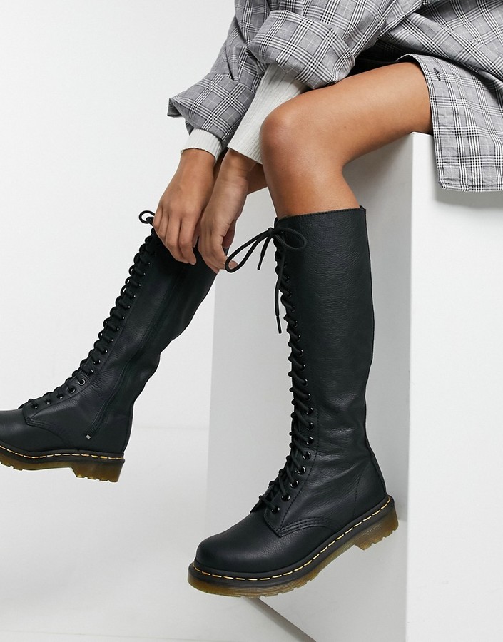 Dr. Martens 1B60 20-eye knee high boot with zip in black - ShopStyle