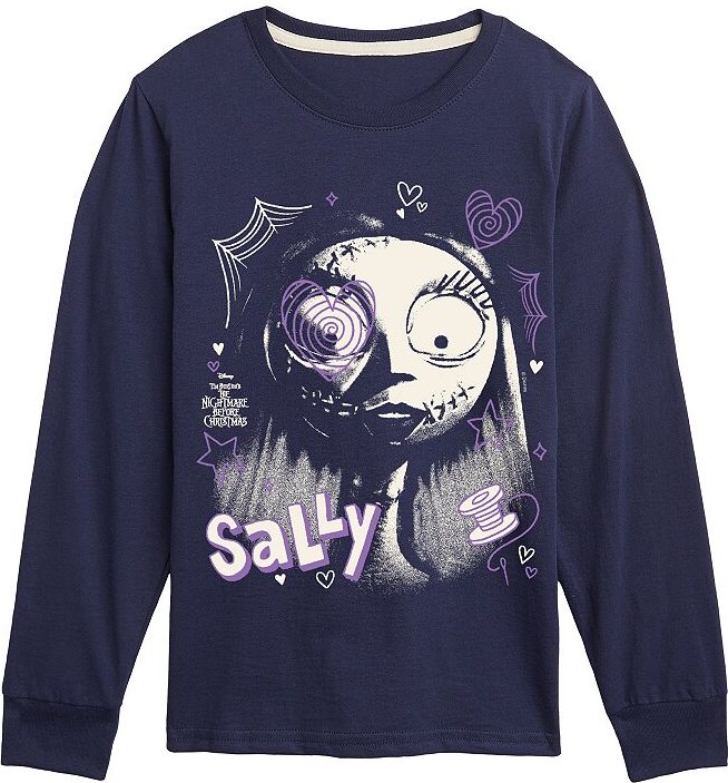 Disney's The Nightmare Before Christmas Sally Boys 8-20 Face Doodles Long Sleeve Graphic Tee