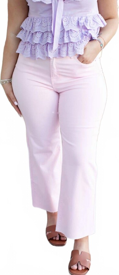 CHARLIE B Women's Wide Leg Raw Edge Pant In Pink