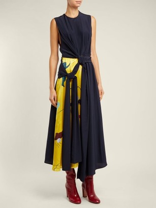 Roksanda Sorka Knotted Contrast-panel Silk Dress - Blue Multi