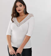 Thumbnail for your product : ASOS Curve DESIGN Curve top with bardot off shoulder lace trim